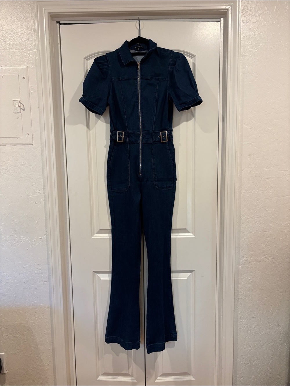 Dark Blue Denim Zip-Front Jumpsuit